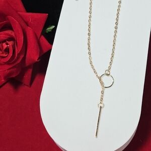Golden Y-Shaped Lariat Necklace Adjustable Clavicle Stainless Steel Cable Chain